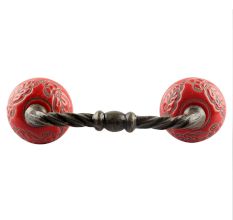 Red Leaf Flower Etched Ceramic Cut Bridge Handle
