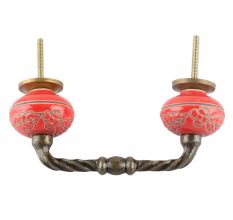 Red Leaf Flower Etched Ceramic Cut Bridge Handle