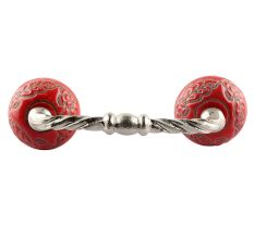 Red Leaf Flower Etched Ceramic Cut Bridge Handle