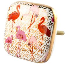 Pink and Gold Flamingo Square Ceramic Dresser Knob