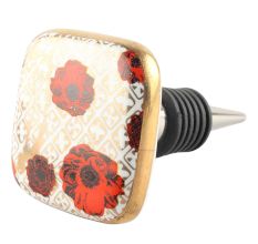 Red Flower Square Ceramic Wine Stopper