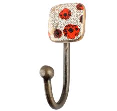 Red Flower Square Ceramic Iron Wall Hook