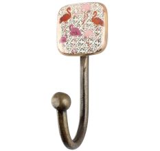 Pink and Gold Flamingo Square Ceramic Iron Wall Hook