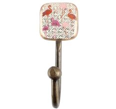 Pink and Gold Flamingo Square Ceramic Iron Wall Hook
