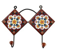 White Floral Ceramic Tile Hook