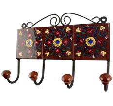 Dark Brown Ceramic Floral Tile Hook