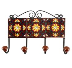 Dark Brown With Yellow Sunflower Ceramic Tile Hook