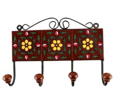 Tiny Flower Ceramic Tile Hook With Dark Brown