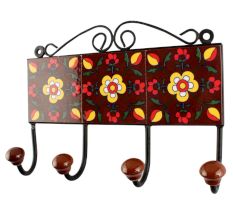 Dark Brown Ceramic Floral Tile Hook