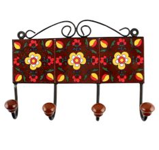 Dark Brown Ceramic Floral Tile Hook