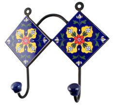 Navy Blue With Yellow Flower Ceramic Tile Wall Hook