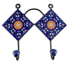 Navy Blue Wheel Flower Ceramic Tile Hook