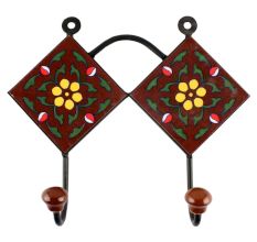 Dark Floral Ceramik Tile Hook