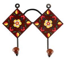 Dark Brown Flower Ceramic Tile Hook