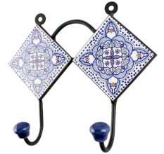 Blue Ceramic Floral Tile Hook