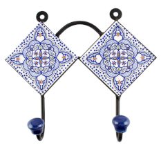 Blue Ceramic Floral Tile Hook