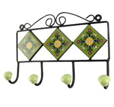 Pea Green Ceramic Floral Tile Hook