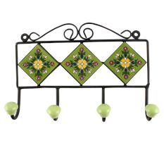 Pea Green Ceramic Floral Tile Hook