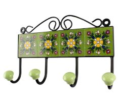 Pea Gereen Floral eramic Tile Hook