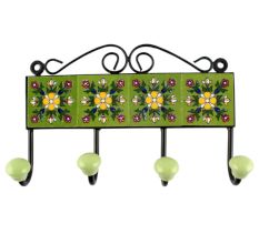 Pea Gereen Floral eramic Tile Hook