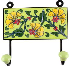 Pea Green Floral Ceramic Tile Hook