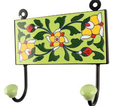 Pea Green With Forest Green Leaf Ceramic Tile Hook