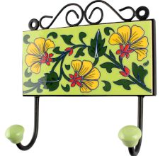Pea Green Leaf Flower Ceramic Tile Hook