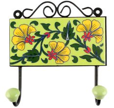 Pea Green Leaf Flower Ceramic Tile Hook