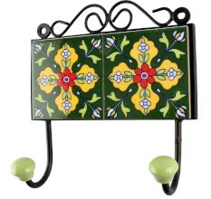 Forest Green Ceramic Floral Tile Hook