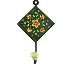 Ceramic Floral Tile Hook in Forest Green