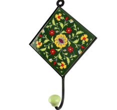Forest Green Wheel Flower Ceramic Tile Hook