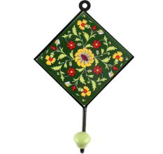 Forest Green Wheel Flower Ceramic Tile Hook