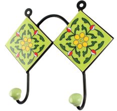 Pea Green Ceramic Floral Tile Wall Hook