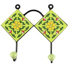 Pea Green Ceramic Floral Tile Wall Hook