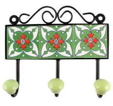 Forest Green Ceramic Floral Tile Hook Online