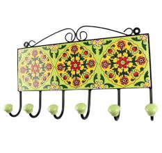 Pea Green Ceramic Flower Tile Hook