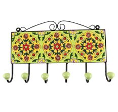 Pea Green Ceramic Flower Tile Hook