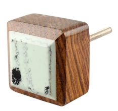 Sea Green Square Wooden And Resin Cabinet Knob