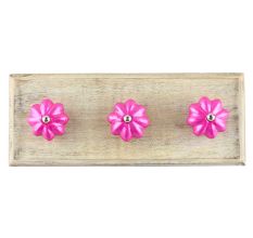 Solid Neon Pink Ceramic Melon Wooden Hook