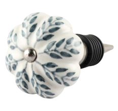White Base Grey Leaf Ceramic Floral Wine Stopper