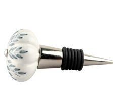 White Base Grey Leaf Ceramic Floral Wine Stopper