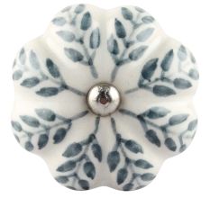 White Base Grey Leaf Ceramic Floral Wine Stopper