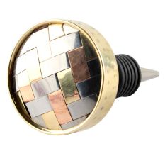 Silver Round Metal And Wood Wine Stopper