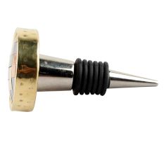 Silver Round Metal And Wood Wine Stopper