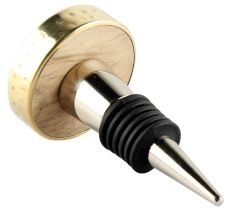 Silver Round Metal And Wood Wine Stopper
