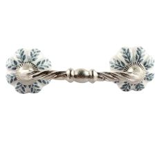 White Base Grey Leaf Ceramic Melon Cut Bridge Handle