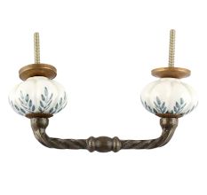 White Base Grey Leaf Ceramic Melon Cut Bridge Handle