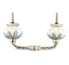 White Base Grey Leaf Ceramic Melon Cut Bridge Handle