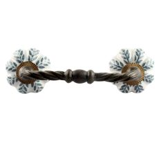 White Base Grey Leaf Ceramic Melon Cut Bridge Handle