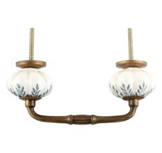 White Base Grey Leaf Ceramic Melon Bridge Handle